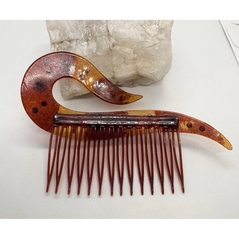 Vintage 1920s Celluloid Art‎ Deco Hair Comb Faux Tortoise Shell Rhinestone USA